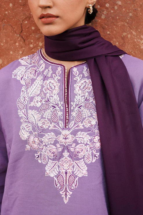 ZARA SHAHJAHAN -3PC EMBROIDERED DHANAK DRESS WITH EMBROIDERED DHANAK WOOL SHAWL- FW-110