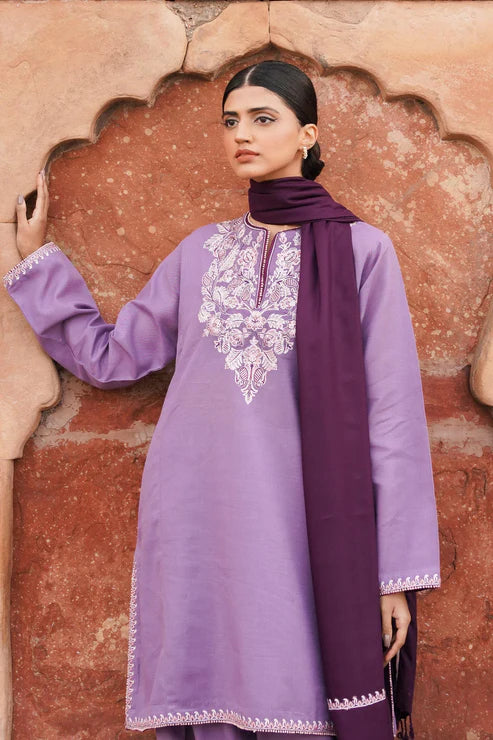 ZARA SHAHJAHAN -3PC EMBROIDERED DHANAK DRESS WITH EMBROIDERED DHANAK WOOL SHAWL- FW-110