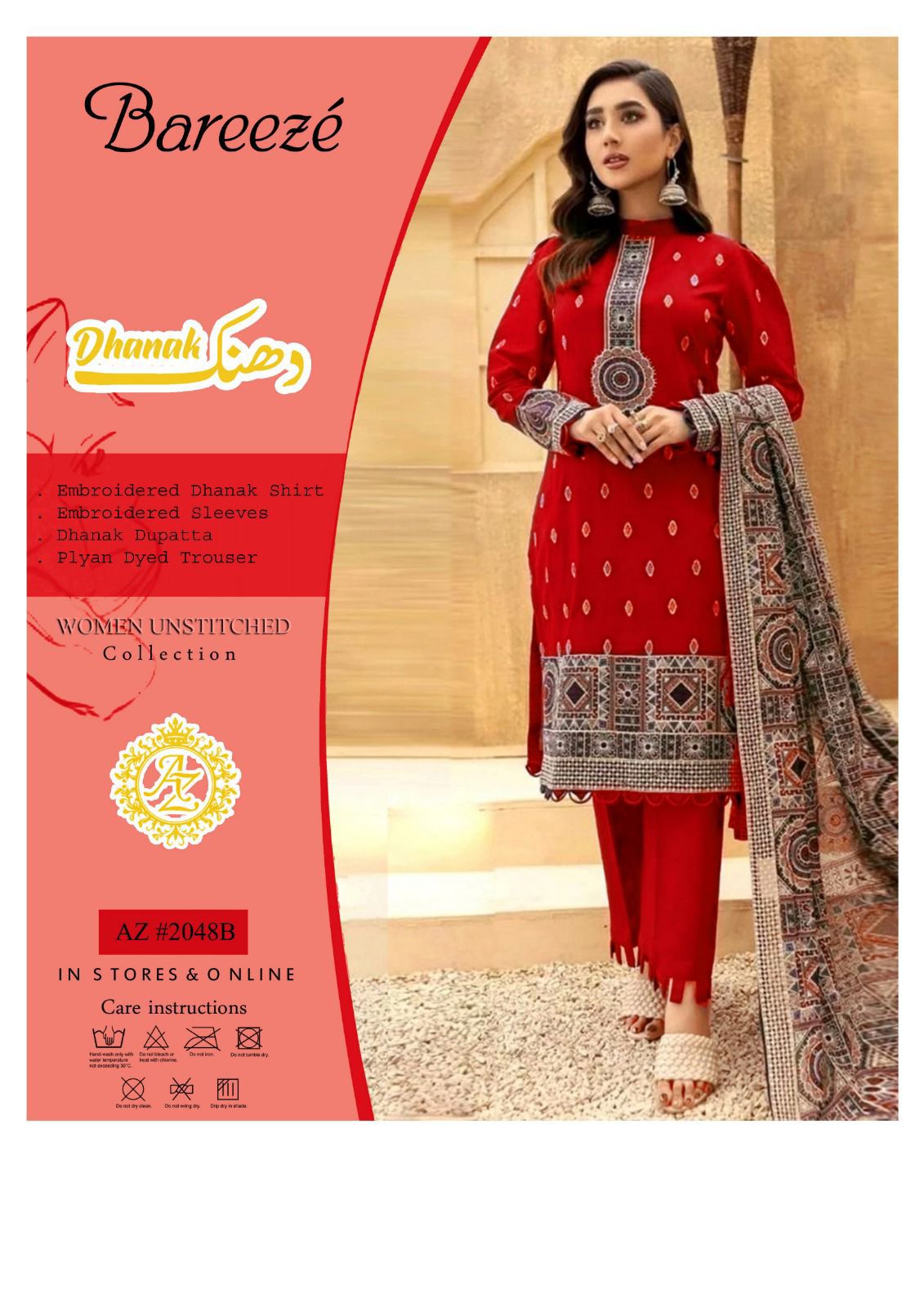 BAREEZE 3pc Unstitched Top Trending Wedding Winter Collection