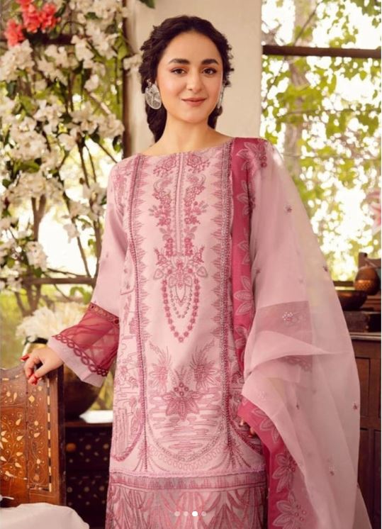 Luxury Embroidered Unstitched Lawn 3Pc with Embroidered Organza Dupata-Ga1634