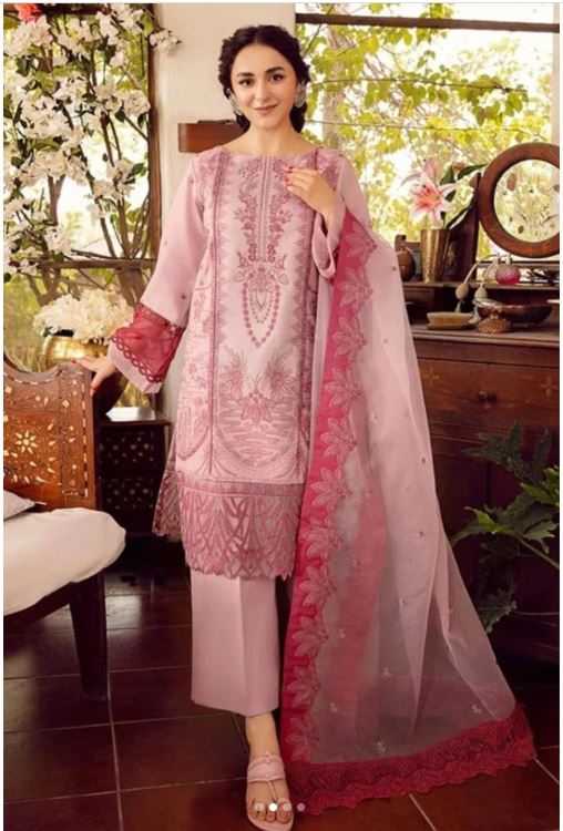 Luxury Embroidered Unstitched Lawn 3Pc with Embroidered Organza Dupata-Ga1634